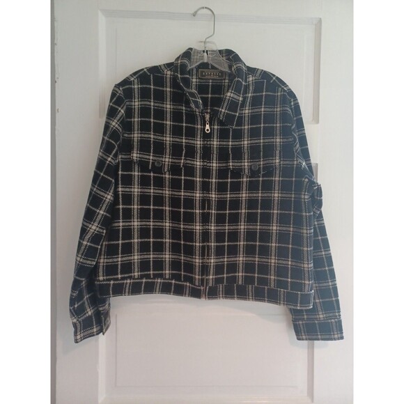 Express vintage black plaid woolblend jacket womens L bomber academia schoolgirl - Picture 1 of 11